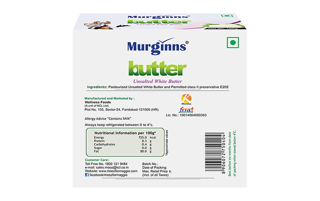 Murginns Butter Unsalted White Butter    Pack  150 grams